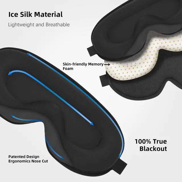 Alt view image 3 of 7 - ANPKEC Sleep Mask,3D Contoured Sleeping Mask,99% Light Blocking Eye Mask, Zero Eye Pressure Cup Blindfold for Men Women, with Adjustable Strap for Sleeping, Yoga,Traveling(Black)