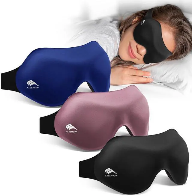 Main image of 3 Pack Sleep Masks for Women Men: Zero Eye Pressure Airplane Travel Essentials - 100% Blackout Eye Masks for Sleeping - Side Sleep Comfort Cover for Lash Extensions