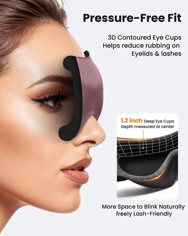 Alt view image 3 of 7 - 3 Pack Sleep Masks for Women Men: Zero Eye Pressure Airplane Travel Essentials - 100% Blackout Eye Masks for Sleeping - Side Sleep Comfort Cover for Lash Extensions