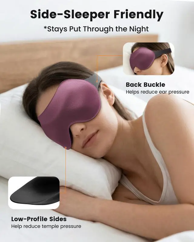 Alt view image 4 of 7 - 3 Pack Sleep Masks for Women Men: Zero Eye Pressure Airplane Travel Essentials - 100% Blackout Eye Masks for Sleeping - Side Sleep Comfort Cover for Lash Extensions