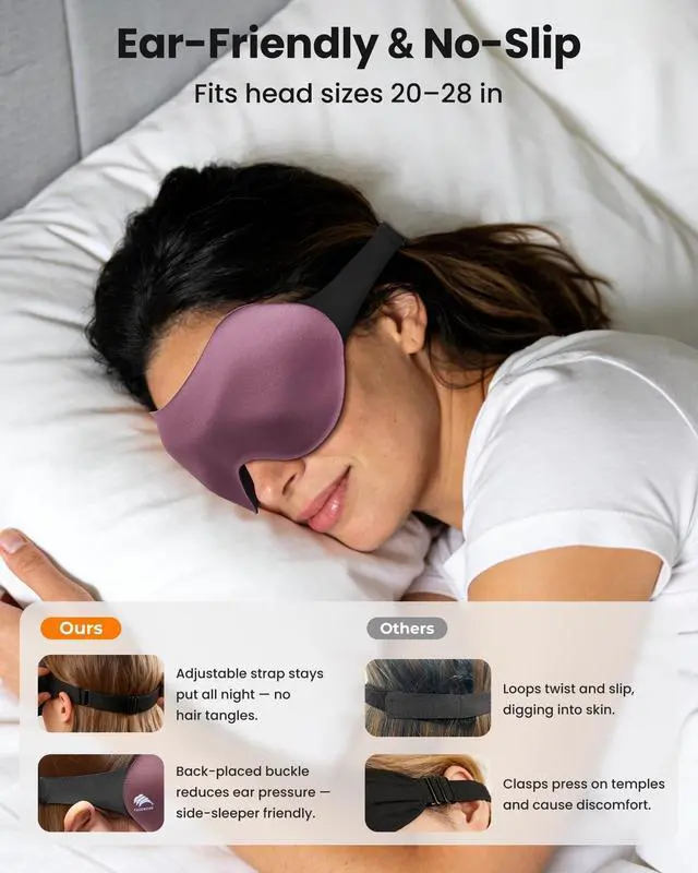 Alt view image 6 of 7 - 3 Pack Sleep Masks for Women Men: Zero Eye Pressure Airplane Travel Essentials - 100% Blackout Eye Masks for Sleeping - Side Sleep Comfort Cover for Lash Extensions