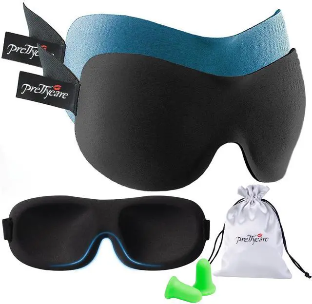Main image of PrettyCare 3D Sleep Mask 2 Pack,Eye Mask for Side Sleeper 3D Contoured Sleeping Mask Blackout Out for Men- Blindfold Airplane with Ear Plugs, Night Masks with Travel Bag (Black&Blue)