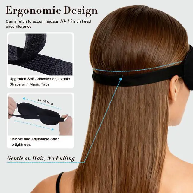 Alt view image 4 of 7 - PrettyCare 3D Sleep Mask 2 Pack,Eye Mask for Side Sleeper 3D Contoured Sleeping Mask Blackout Out for Men- Blindfold Airplane with Ear Plugs, Night Masks with Travel Bag (Black&Blue)