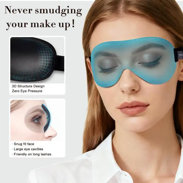 Alt view image 3 of 7 - PrettyCare 3D Sleep Mask 2 Pack,Eye Mask for Side Sleeper 3D Contoured Sleeping Mask Blackout Out for Men- Blindfold Airplane with Ear Plugs, Night Masks with Travel Bag (Black&Blue)