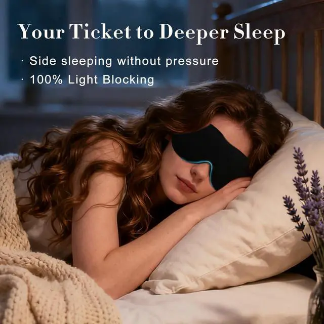 Alt view image 6 of 7 - PrettyCare 3D Sleep Mask 2 Pack,Eye Mask for Side Sleeper 3D Contoured Sleeping Mask Blackout Out for Men- Blindfold Airplane with Ear Plugs, Night Masks with Travel Bag (Black&Blue)