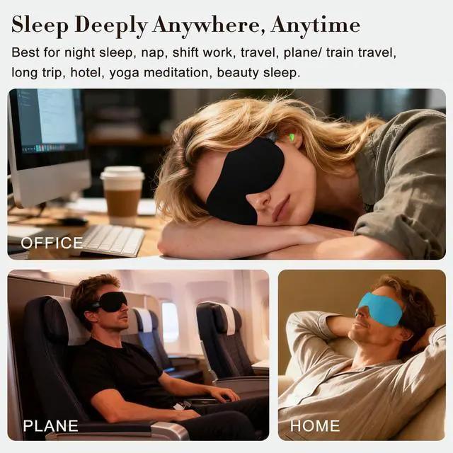 Alt view image 7 of 7 - PrettyCare 3D Sleep Mask 2 Pack,Eye Mask for Side Sleeper 3D Contoured Sleeping Mask Blackout Out for Men- Blindfold Airplane with Ear Plugs, Night Masks with Travel Bag (Black&Blue)