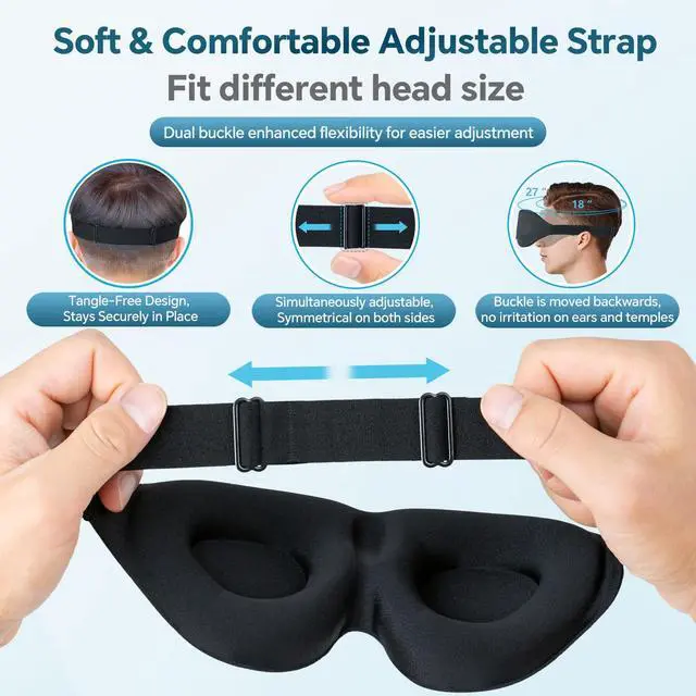 Alt view image 6 of 7 - ZGGCD Sleep Mask for Side Sleeper, Light Blocking Sleeping Eye Mask for Women Men, 3D Contoured Cup Night Blindfold, Luxury Eye Cover Eyeshade with Adjustable Strap for Travel, Nap, Black