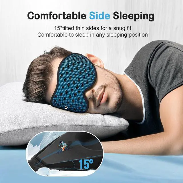 Alt view image 3 of 7 - LitBear Breathable Sleep Mask, 3D Eye Mask Sleep for Side Sleepers Women Men, Light Blocking Sleeping Mask with Adjustable Strap, Soft Lightweight Eye Cover for Travel, Night Work, Nap, Office - Blue