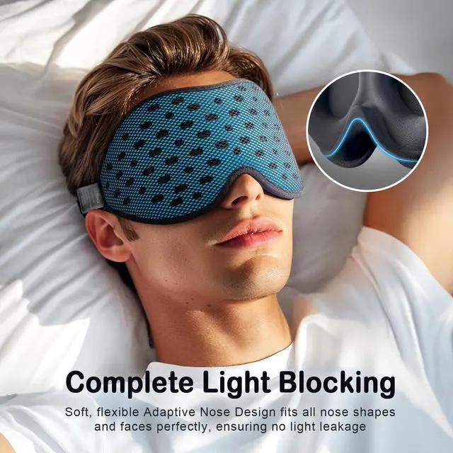 Alt view image 4 of 7 - LitBear Breathable Sleep Mask, 3D Eye Mask Sleep for Side Sleepers Women Men, Light Blocking Sleeping Mask with Adjustable Strap, Soft Lightweight Eye Cover for Travel, Night Work, Nap, Office - Blue