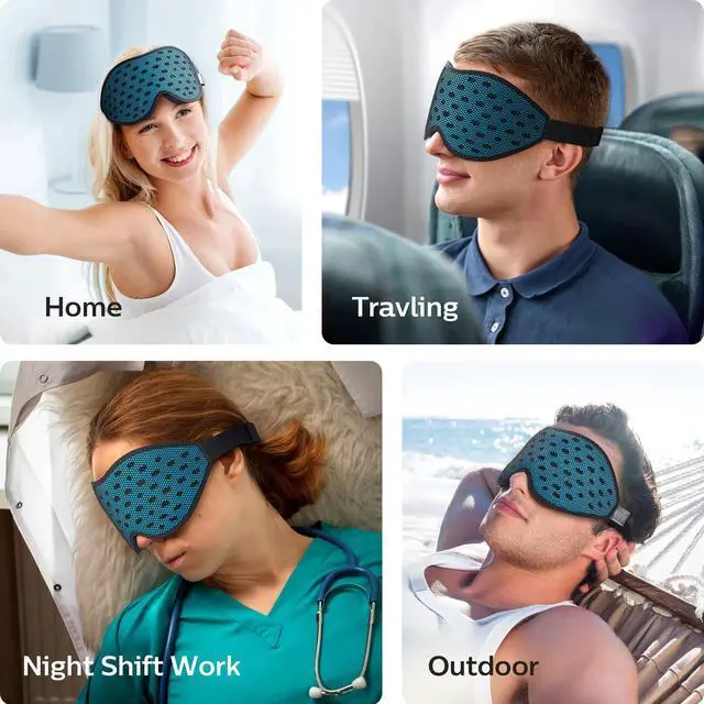 Alt view image 7 of 7 - LitBear Breathable Sleep Mask, 3D Eye Mask Sleep for Side Sleepers Women Men, Light Blocking Sleeping Mask with Adjustable Strap, Soft Lightweight Eye Cover for Travel, Night Work, Nap, Office - Blue