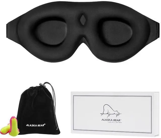 Main image of ALASKA BEAR Sleep Mask Memory Foam Contoured Eye Cups for Women and Men, Soft 3D Blackout Eye Mask for Sleeping No Pressure on Eyelids and Eyelashes Protection, Earplugs Set, Black