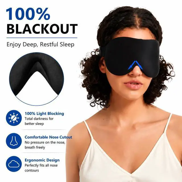 Alt view image 2 of 7 - ALASKA BEAR Sleep Mask Memory Foam Contoured Eye Cups for Women and Men, Soft 3D Blackout Eye Mask for Sleeping No Pressure on Eyelids and Eyelashes Protection, Earplugs Set, Black