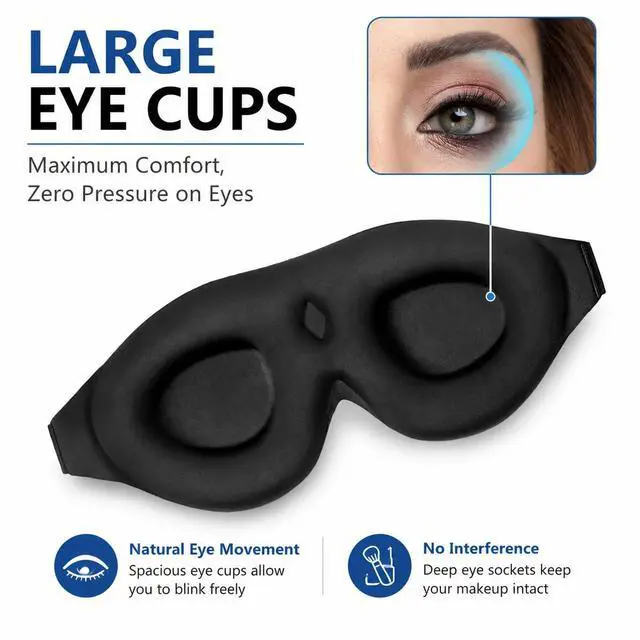 Alt view image 3 of 7 - ALASKA BEAR Sleep Mask Memory Foam Contoured Eye Cups for Women and Men, Soft 3D Blackout Eye Mask for Sleeping No Pressure on Eyelids and Eyelashes Protection, Earplugs Set, Black