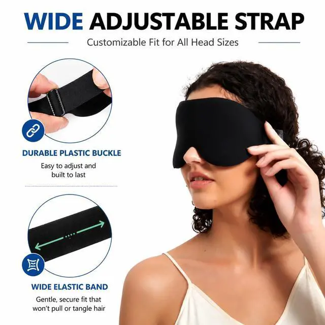 Alt view image 5 of 7 - ALASKA BEAR Sleep Mask Memory Foam Contoured Eye Cups for Women and Men, Soft 3D Blackout Eye Mask for Sleeping No Pressure on Eyelids and Eyelashes Protection, Earplugs Set, Black