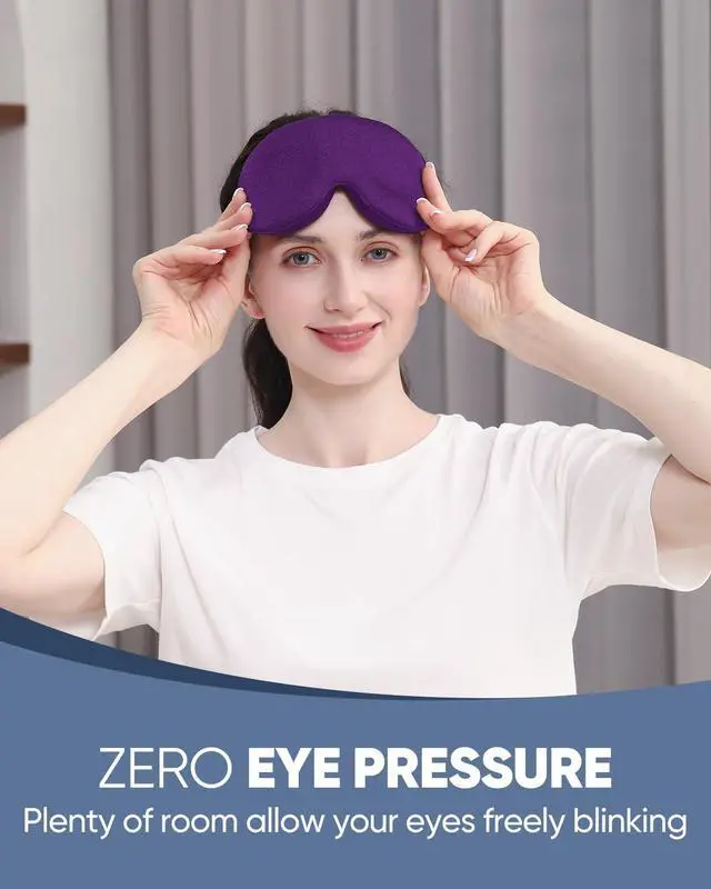 Alt view image 2 of 7 - MZOO Luxury Sleep Eye Mask for Side Sleeper Men Women, Zero Eye Pressure 3D Sleeping Mask, Light Blocking Patented Design Night Blindfold, Soft Eye Shade Cover for Travel, Purple