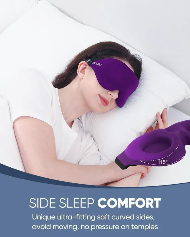 Alt view image 3 of 7 - MZOO Luxury Sleep Eye Mask for Side Sleeper Men Women, Zero Eye Pressure 3D Sleeping Mask, Light Blocking Patented Design Night Blindfold, Soft Eye Shade Cover for Travel, Purple