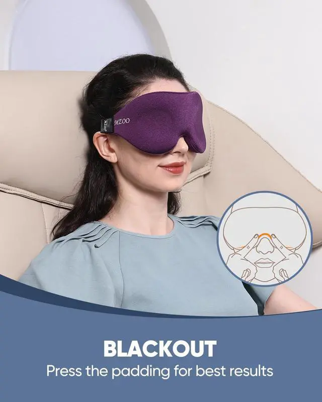 Alt view image 4 of 7 - MZOO Luxury Sleep Eye Mask for Side Sleeper Men Women, Zero Eye Pressure 3D Sleeping Mask, Light Blocking Patented Design Night Blindfold, Soft Eye Shade Cover for Travel, Purple