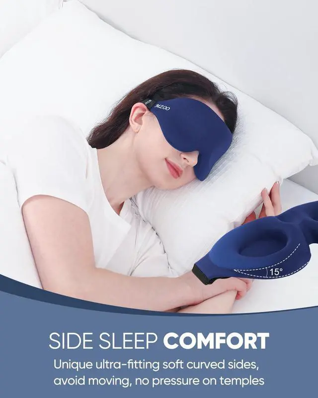 Alt view image 3 of 7 - MZOO Luxury Sleep Eye Mask for Side Sleeper Men Women, Zero Eye Pressure 3D Sleeping Mask, Light Blocking Patented Design Night Blindfold, Soft Eye Shade Cover for Travel, Blue