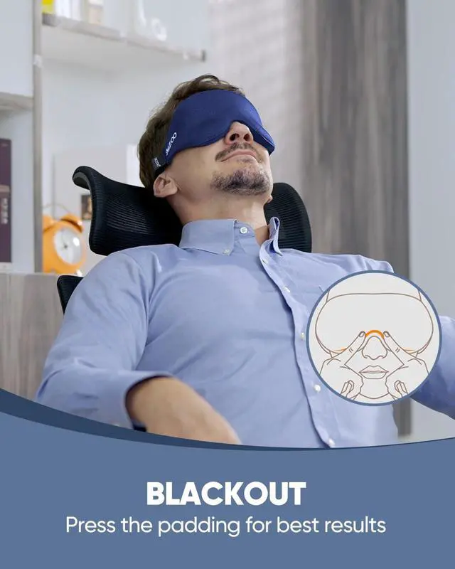 Alt view image 4 of 7 - MZOO Luxury Sleep Eye Mask for Side Sleeper Men Women, Zero Eye Pressure 3D Sleeping Mask, Light Blocking Patented Design Night Blindfold, Soft Eye Shade Cover for Travel, Blue