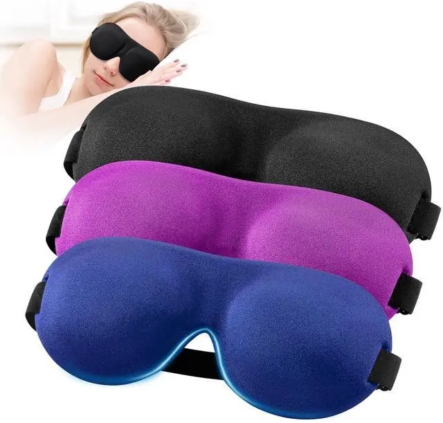 Main image of YIVIEW Sleep Mask for Back and Side Sleeper Pack of 3, 100% Light Blocking 3D Eye Masks for Sleeping, Lightweight & Breathable Eye Cover for Women Men, Zero Pressure Night Blindfold