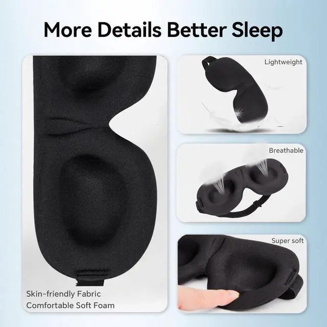 Alt view image 6 of 7 - YIVIEW Sleep Mask for Back and Side Sleeper Pack of 3, 100% Light Blocking 3D Eye Masks for Sleeping, Lightweight & Breathable Eye Cover for Women Men, Zero Pressure Night Blindfold