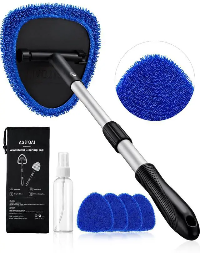 Main image of AstroAI 21" Extra-Long Windshield Cleaner Tool, Car Interior Detailing Cleaning Kit with Extendable Handle and 4 Upgraded Reusable Microfiber Pads, Auto Glass Wiper Brush Kit for Cars, Blue
