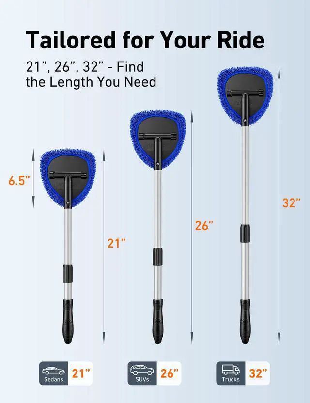 Alt view image 2 of 7 - AstroAI 21" Extra-Long Windshield Cleaner Tool, Car Interior Detailing Cleaning Kit with Extendable Handle and 4 Upgraded Reusable Microfiber Pads, Auto Glass Wiper Brush Kit for Cars, Blue