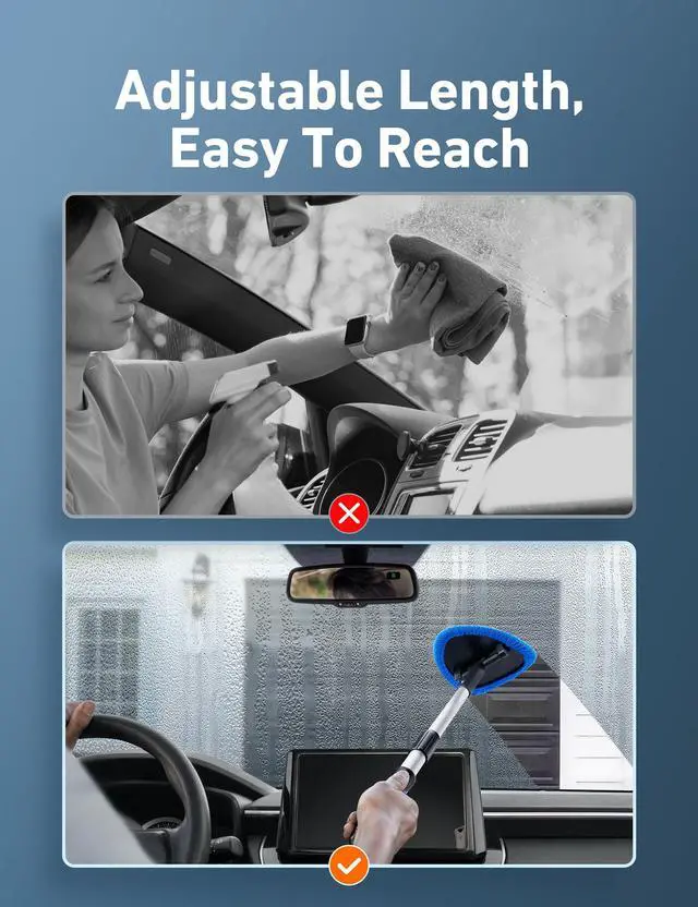 Alt view image 3 of 7 - AstroAI 21" Extra-Long Windshield Cleaner Tool, Car Interior Detailing Cleaning Kit with Extendable Handle and 4 Upgraded Reusable Microfiber Pads, Auto Glass Wiper Brush Kit for Cars, Blue