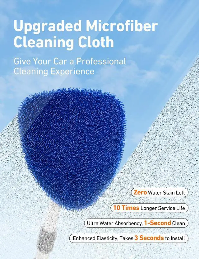 Alt view image 4 of 7 - AstroAI 21" Extra-Long Windshield Cleaner Tool, Car Interior Detailing Cleaning Kit with Extendable Handle and 4 Upgraded Reusable Microfiber Pads, Auto Glass Wiper Brush Kit for Cars, Blue
