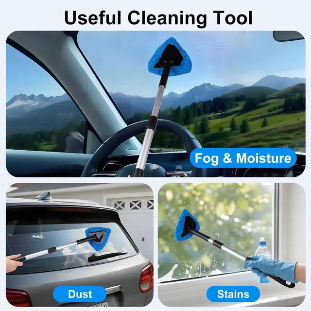 Alt view image 4 of 7 - BITOPE All-in-One Car Windshield Cleaner Kit | Extendable Tool with 3 Reusable Microfiber Pads & Spray Bottle for Interior & Exterior Window Cleaning on Cars, SUVs, Trucks