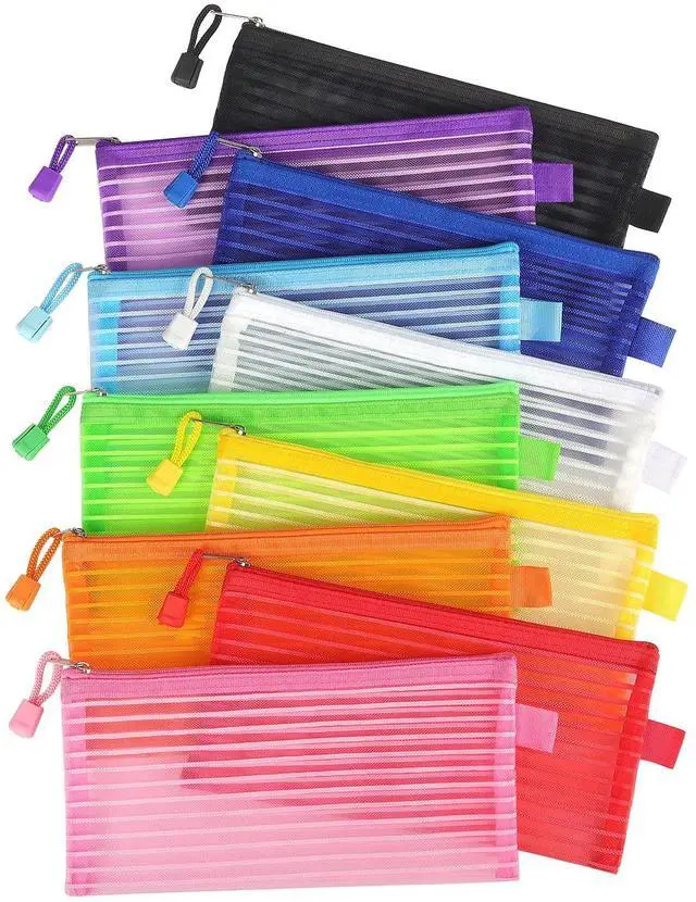 Main image of Tamaki 10 Pack Zipper Mesh Pouch Pencil Pouch Multicolor Pen Bag Multipurpose for Office Supplies Travel Storage Bags, 10 Colors