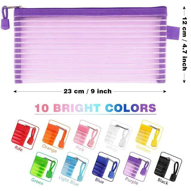 Alt view image 3 of 7 - Tamaki 10 Pack Zipper Mesh Pouch Pencil Pouch Multicolor Pen Bag Multipurpose for Office Supplies Travel Storage Bags, 10 Colors