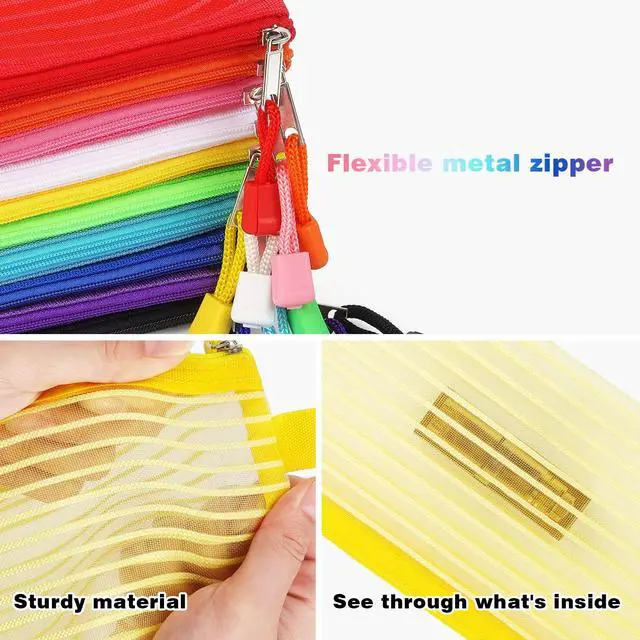 Alt view image 4 of 7 - Tamaki 10 Pack Zipper Mesh Pouch Pencil Pouch Multicolor Pen Bag Multipurpose for Office Supplies Travel Storage Bags, 10 Colors