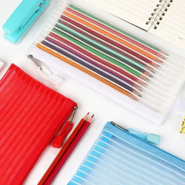 Alt view image 7 of 7 - Tamaki 10 Pack Zipper Mesh Pouch Pencil Pouch Multicolor Pen Bag Multipurpose for Office Supplies Travel Storage Bags, 10 Colors