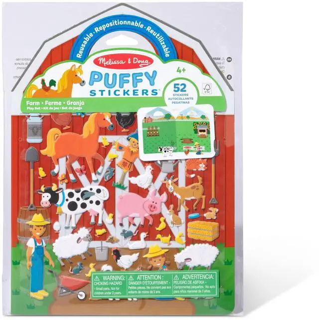 Main image of Melissa & Doug Puffy Sticker Play Set On The Farm, 52 Reusable Stickers with 2 Fold-Out Scenes, Restickable Animal Arts and Crafts Activity Book for Kids Ages 4+ - FSC Certified