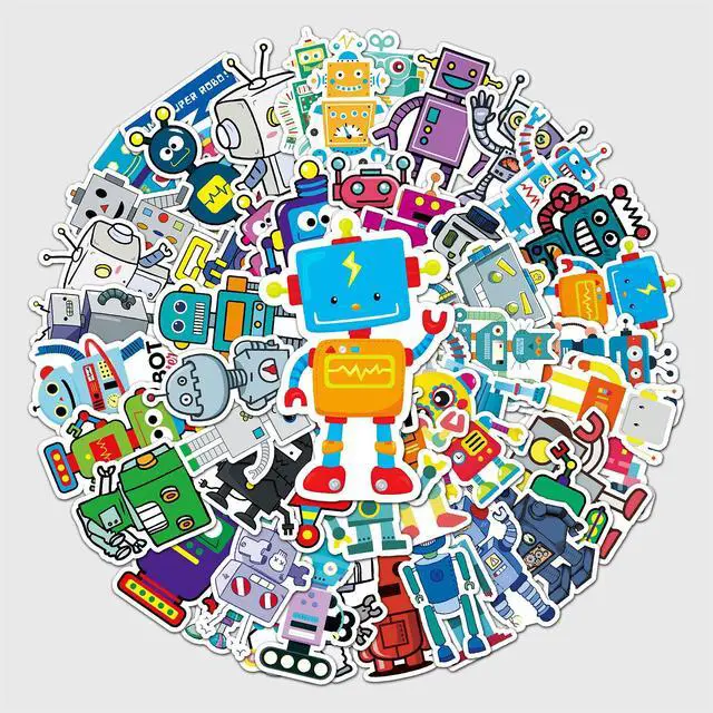Alt view image 4 of 7 - 50 Pcs Cartoon Robot Stickers - Fun Robot Characters Designs, Premium PVC, Removable & Reusable, for Kids, Robots Lovers & Decoration (Robots)