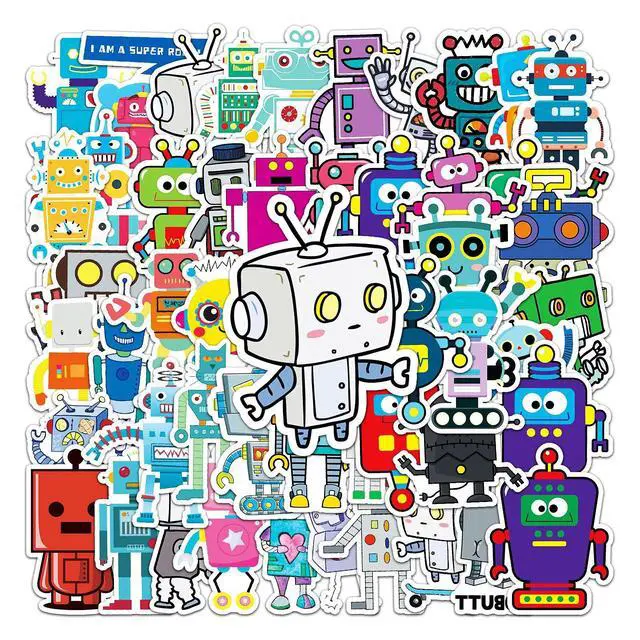 Alt view image 5 of 7 - 50 Pcs Cartoon Robot Stickers - Fun Robot Characters Designs, Premium PVC, Removable & Reusable, for Kids, Robots Lovers & Decoration (Robots)