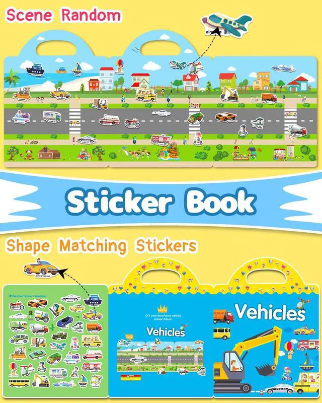 Alt view image 3 of 6 - Benresive Reusable Sticker Book for Toddlers, Travel Stickers for Kids, Toddler Crafts Activities Toys, Birthday Gifts for Boys & Girls - Vehicle