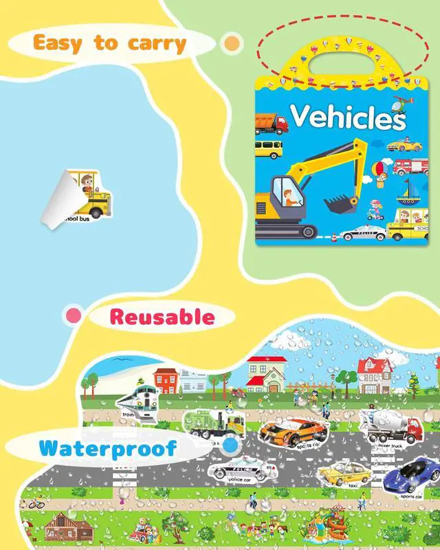 Alt view image 5 of 6 - Benresive Reusable Sticker Book for Toddlers, Travel Stickers for Kids, Toddler Crafts Activities Toys, Birthday Gifts for Boys & Girls - Vehicle