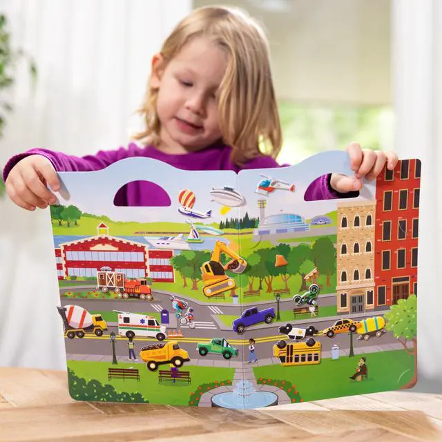 Alt view image 2 of 7 - Melissa & Doug Vehicles Puffy Sticker Play Set Travel Toy with Double-Sided Background, 32 Reusable Puffy Stickers