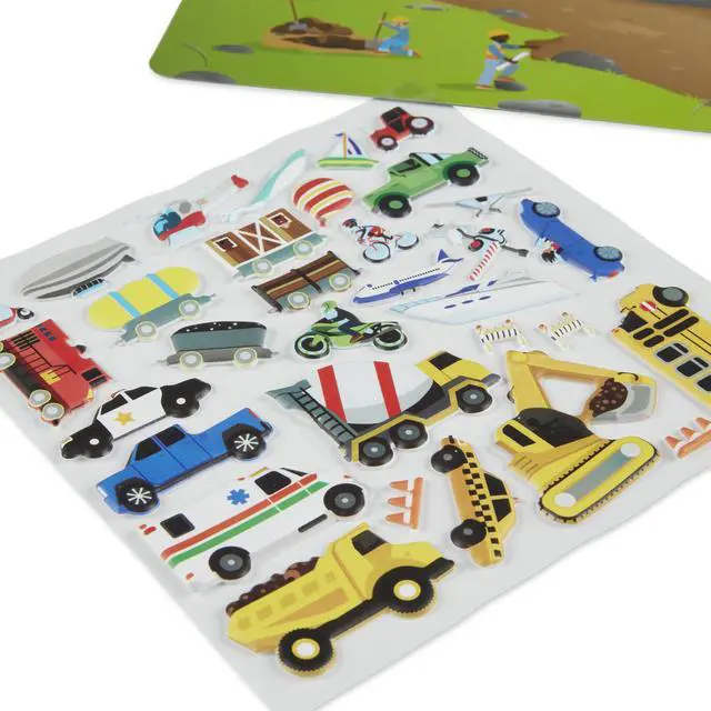 Alt view image 6 of 7 - Melissa & Doug Vehicles Puffy Sticker Play Set Travel Toy with Double-Sided Background, 32 Reusable Puffy Stickers