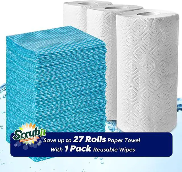 Alt view image 3 of 7 - SCRUBIT Reusable Cleaning Wipes, Handy Wipes for Kitchen and Office - Dish Cloths for Washing Dishes - Multi Purpose Disposable Cleaning Towels (12 x 20 in) 72 Pack (Blue)