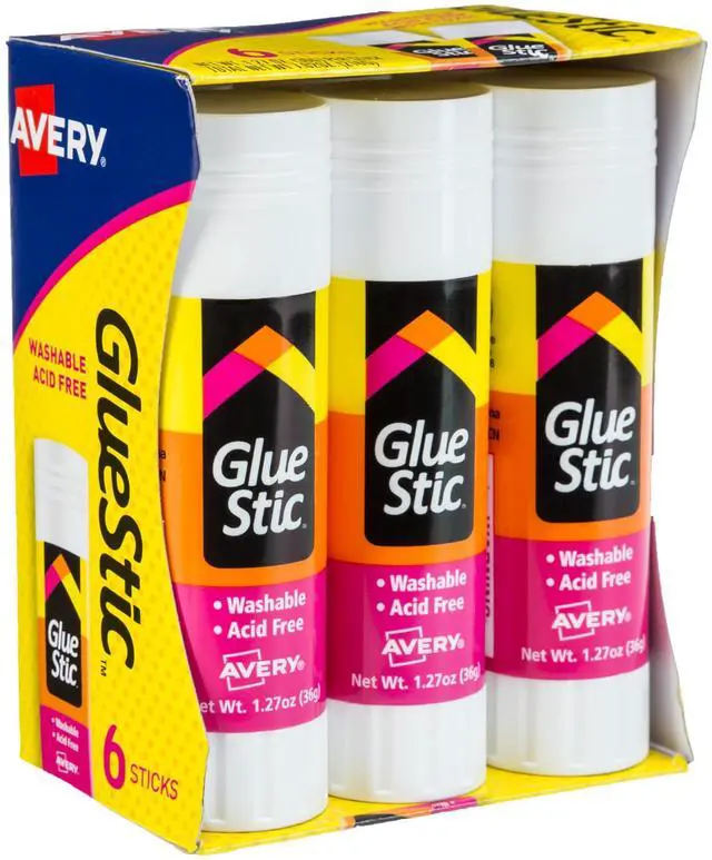 Main image of Avery Glue Stic - Washable, Glue Sticks for Classroom, Crafting, and Office Use, 1.27 oz., Pack of 6, White (98073)
