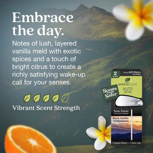 Alt view image 5 of 6 - Enviroscent Non-Toxic* Car Air Freshener Auto Stix® - Scents Made Safer - Enjoy Fragrance Lasts Up to 180 Days - Includes Auto Stix® Diffusers & Elastic Loops - Black Vanilla & Mandarin (Pack of 3)