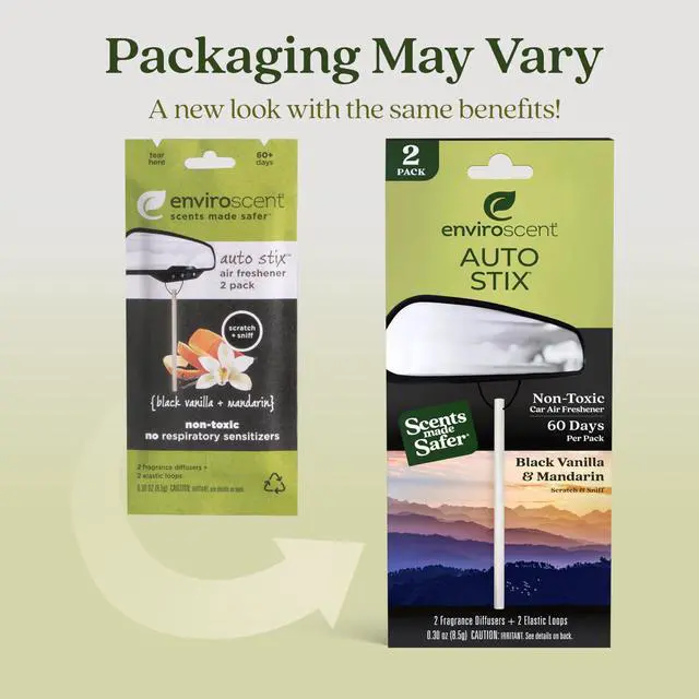 Alt view image 2 of 6 - Enviroscent Non-Toxic* Car Air Freshener Auto Stix® - Scents Made Safer - Enjoy Fragrance Lasts Up to 180 Days - Includes Auto Stix® Diffusers & Elastic Loops - Black Vanilla & Mandarin (Pack of 3)