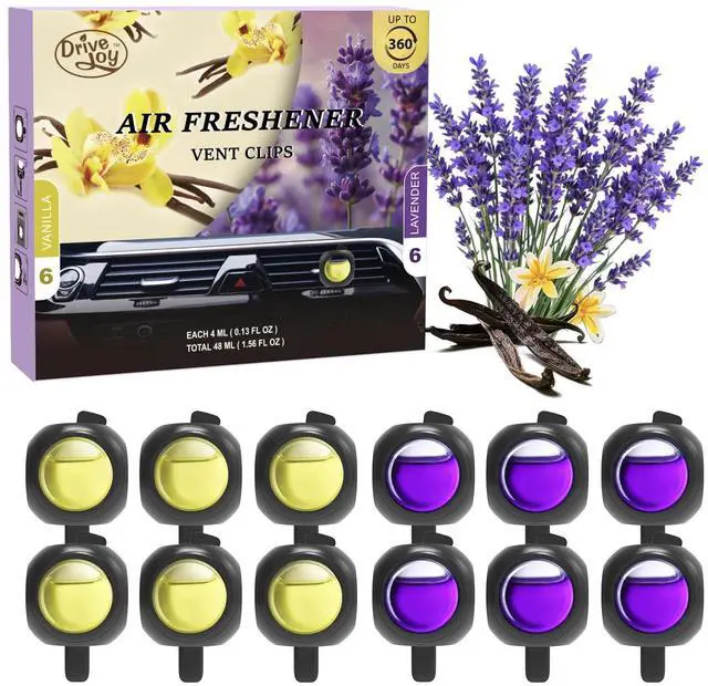 Main image of Car Air Freshener Vent Clips, 12 Pack, 6 Vanilla, 6 Lavender, Provides Long-Lasting Scent, Up to 360 Days, Car Fresheners
