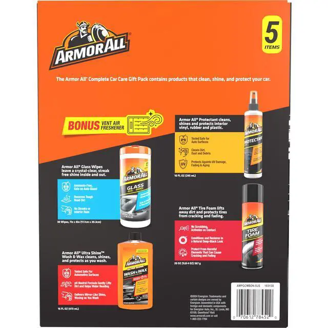 Alt view image 6 of 6 - Armor All Car Cleaning Kit, Glass Wipes, Protectant, Wash & Wax, Tire Foam