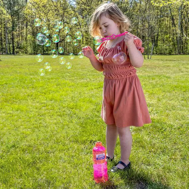Alt view image 4 of 7 - Little Kids Bubbles by Fubbles 64oz Non Toxic Bubble Solution | Refill Solution for Bubble Machines and Bubble Toys | Bubble Wand Included, Colors May Vary