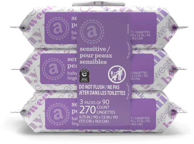 Main image of Baby Wipes, Sensitive, Unscented, Cleans Gently, 270 Count, Flip-Top Packs, Pack of 3
