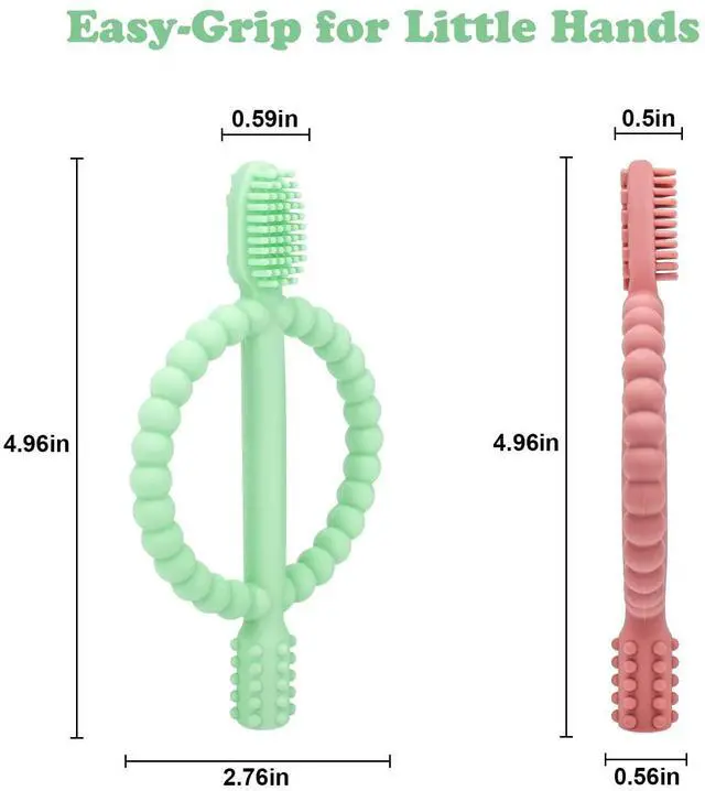 Alt view image 5 of 7 - Baby Teething Toys with Easy-Hold Handle, Silicone Infant Toothbrush, Textured On Both Sides Helps Massage, Soothe Sore Gums, Teething Toys for Babies 0-6 Months, 6-12 Months Bright Green & Caramel